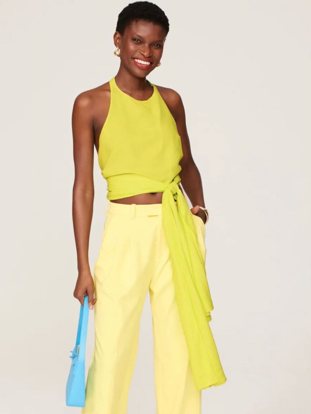 Esteban Cortazar x Rent the Runway Tie Around Top Neon Yellow Women's Size S - Picture 2 of 7